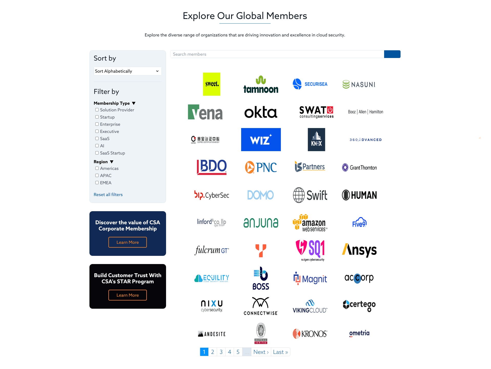 Current members filter interface